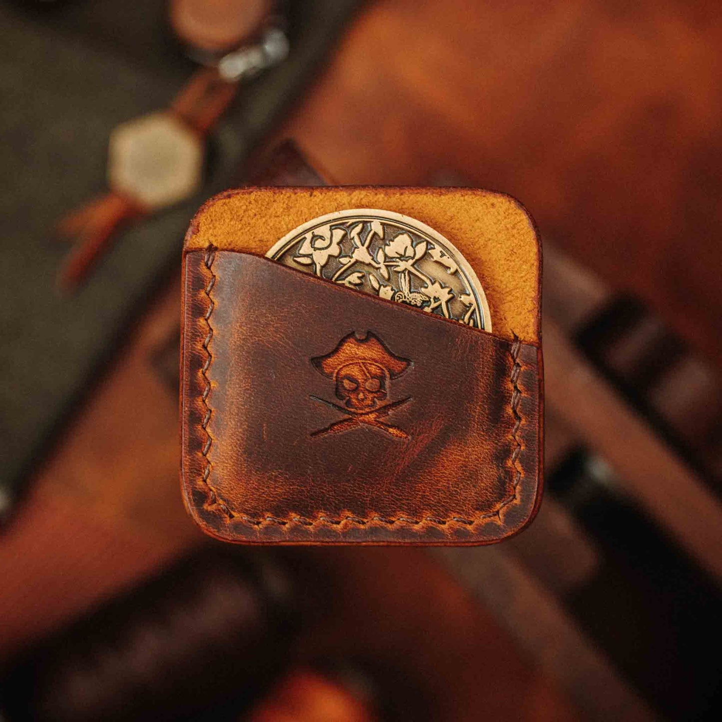Pirate Goods Challenge Coin Holder - Peso Pocket | Coin Case | Handcrafted Leather