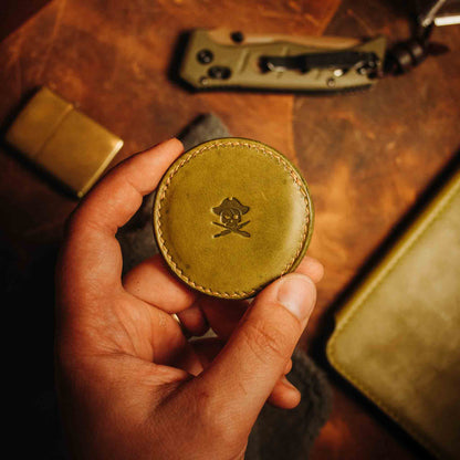 Pirate Goods Round Coin Holder - Peso Pocket v2 | Challenge Coin Case | Handcrafted Leather