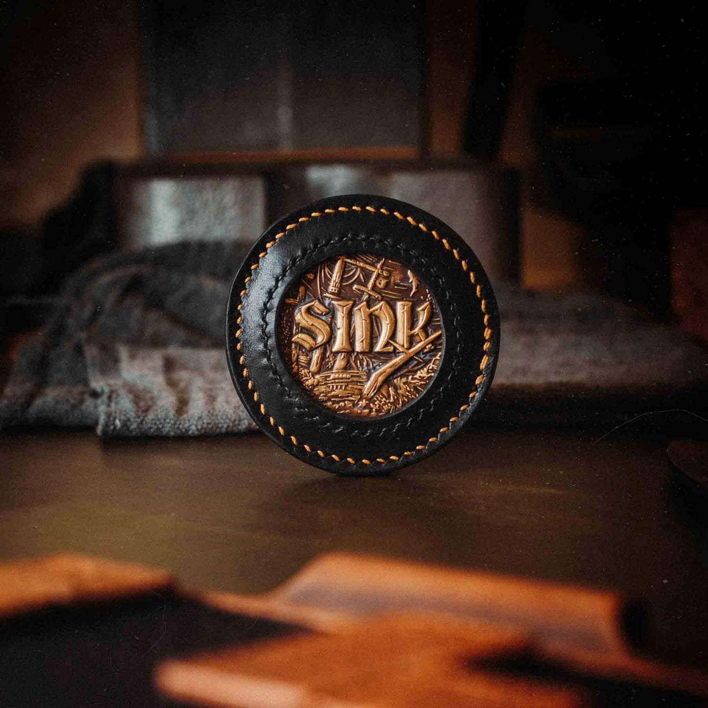 Pirate Goods Round Coin Holder - Peso Pocket v2 | Challenge Coin Case | Handcrafted Leather