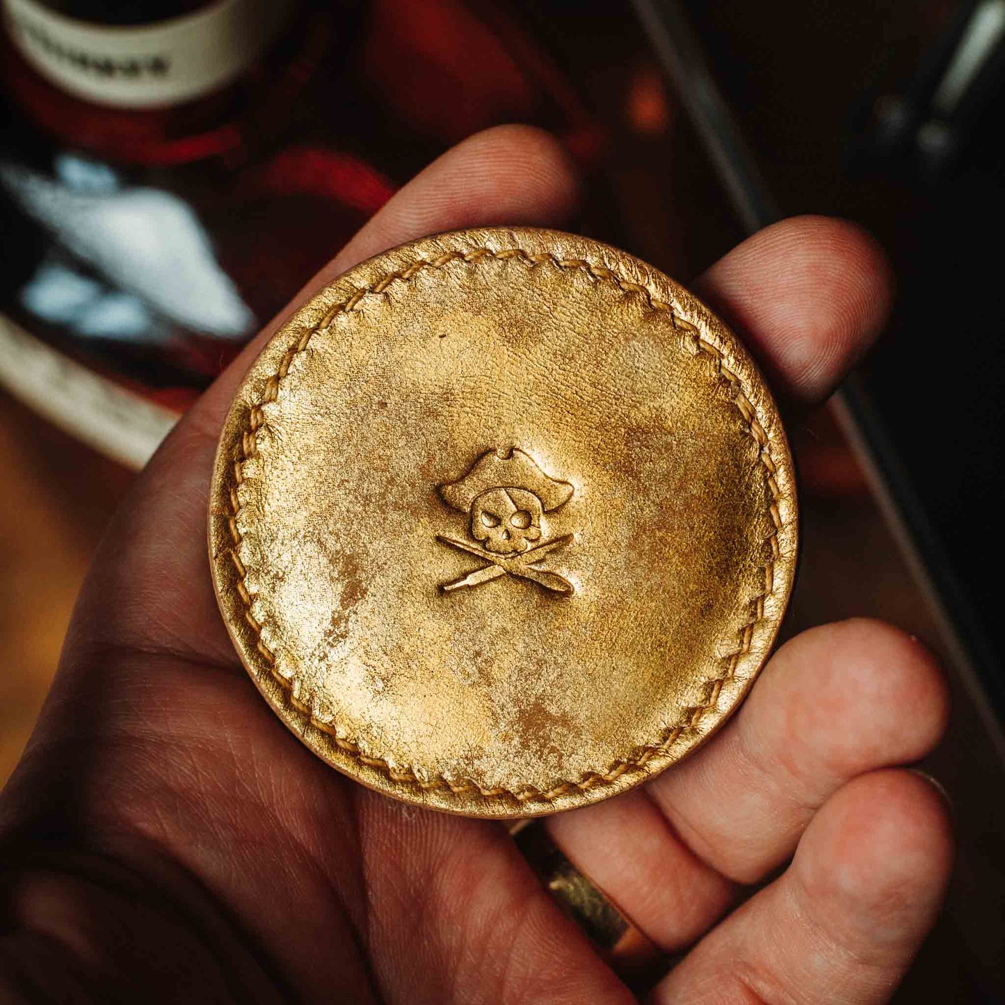 Pirate Goods Round Coin Holder - Peso Pocket v2 | Challenge Coin Case | Handcrafted Leather