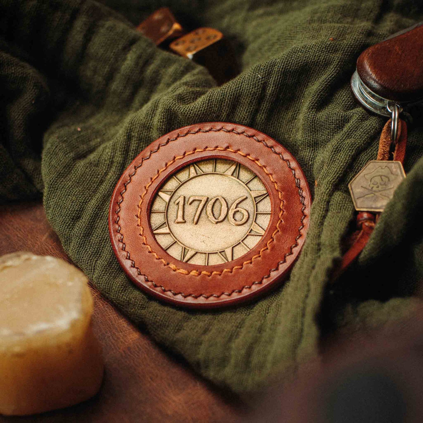 Pirate Goods Round Coin Holder - Peso Pocket v2 | Challenge Coin Case | Handcrafted Leather