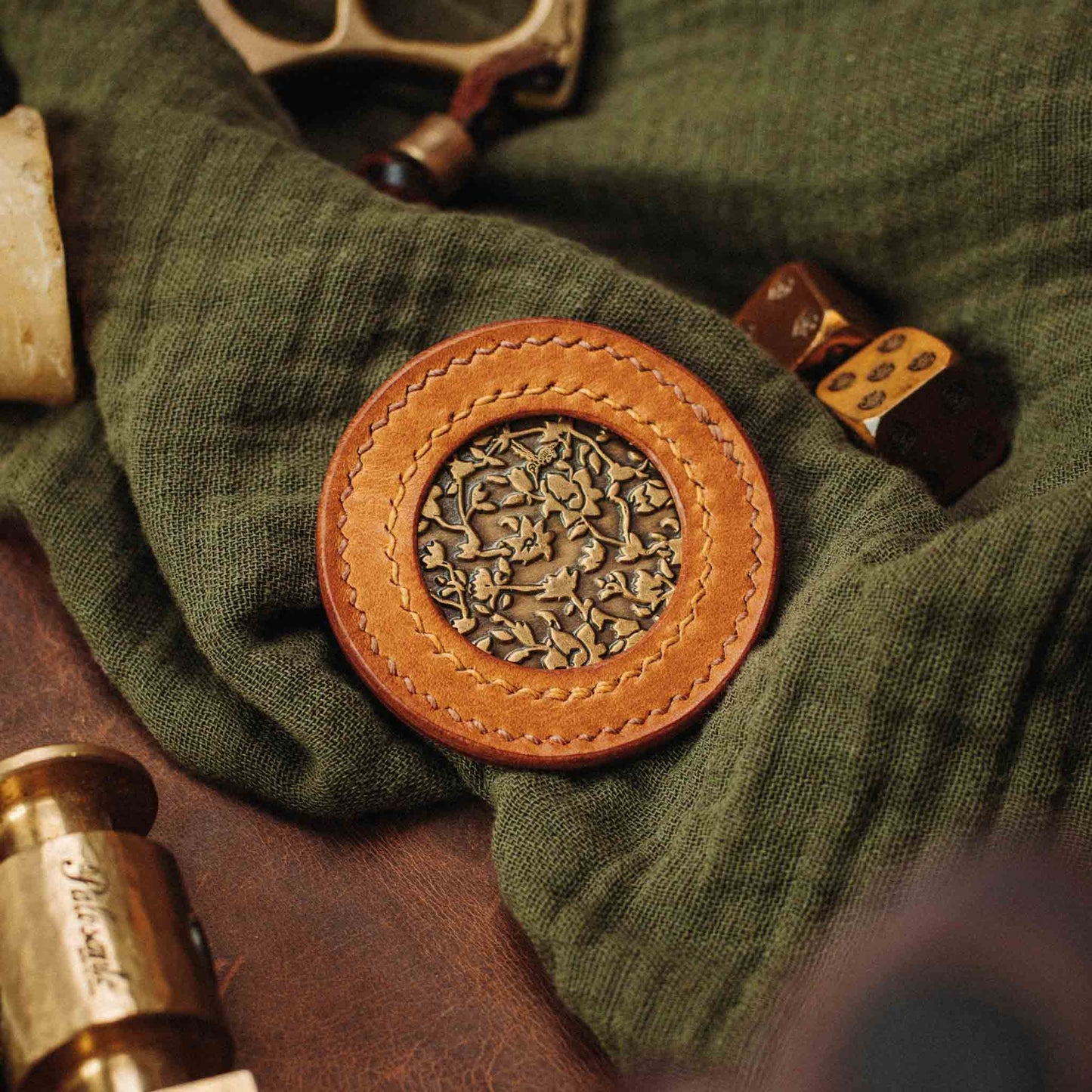 Pirate Goods Round Coin Holder - Peso Pocket v2 | Challenge Coin Case | Handcrafted Leather