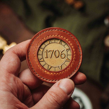 Pirate Goods Round Coin Holder - Peso Pocket v2 | Challenge Coin Case | Handcrafted Leather