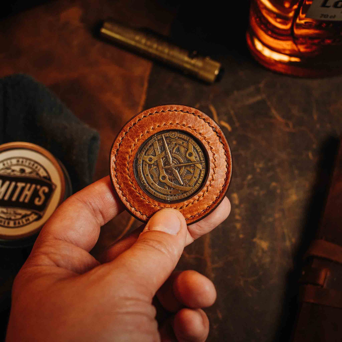 Pirate Goods Round Coin Holder - Peso Pocket v2 | Challenge Coin Case | Handcrafted Leather