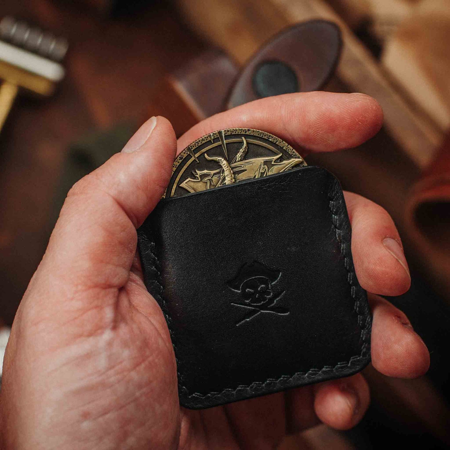 Pirate Goods Challenge Coin Holder - Peso Pocket v3 | Leather Coin Case | Handcrafted EDC