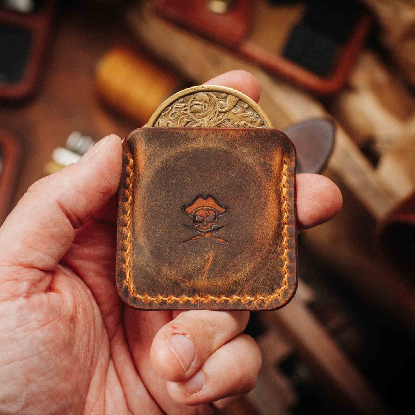 Pirate Goods Challenge Coin Holder - Peso Pocket v3 | Leather Coin Case | Handcrafted EDC
