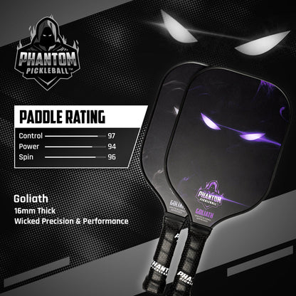 PHANTOM GOLIATH 16MM T800 Carbon Fiber Pickleball Pro Paddle with Cover - Angler's Pro Tackle & Outdoors