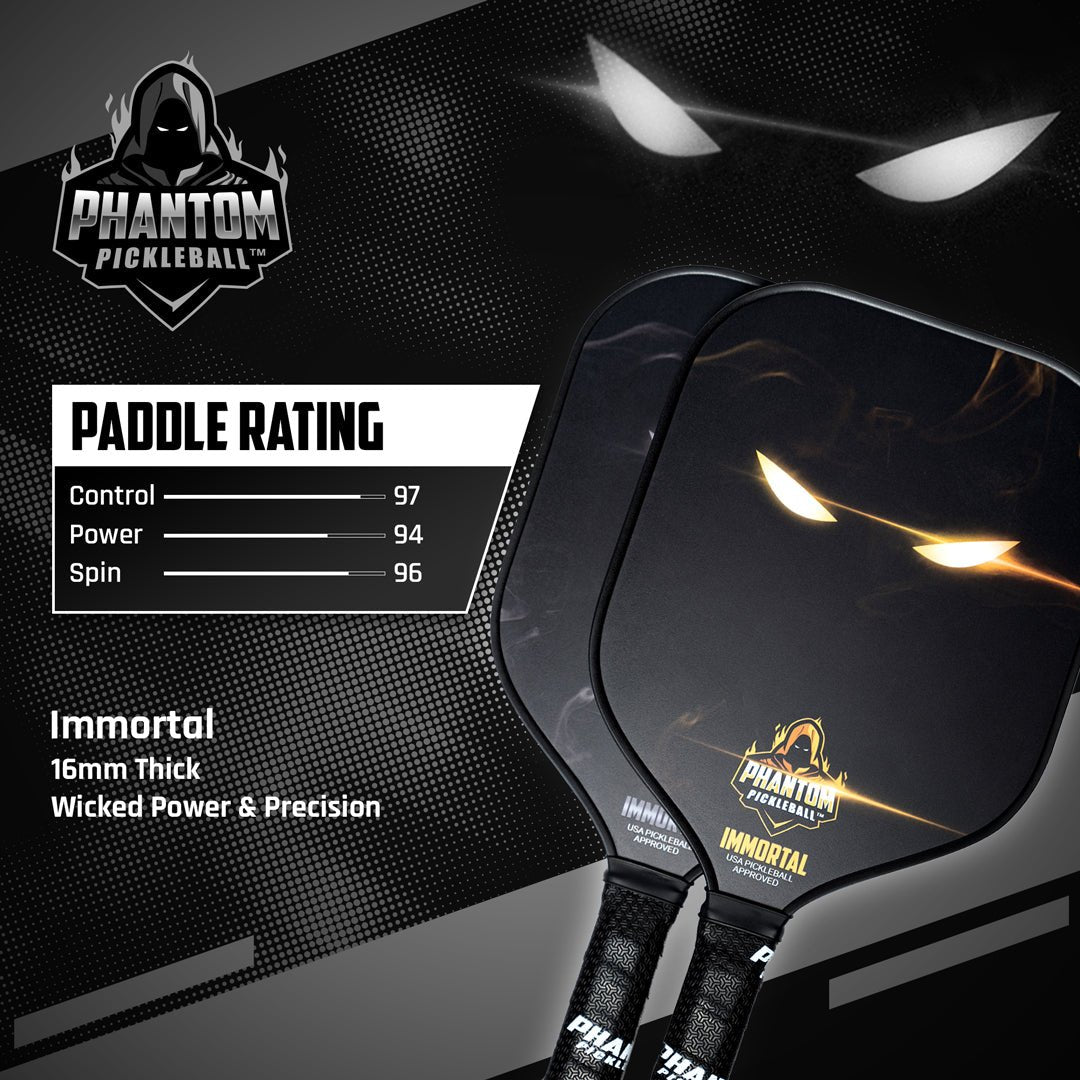 PHANTOM IMMORTAL 16MM T800 Carbon Fiber Pickleball Pro Paddle with Cover - Angler's Pro Tackle & Outdoors
