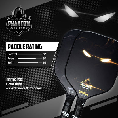 PHANTOM IMMORTAL 16MM T800 Carbon Fiber Pickleball Pro Paddle with Cover - Angler's Pro Tackle & Outdoors