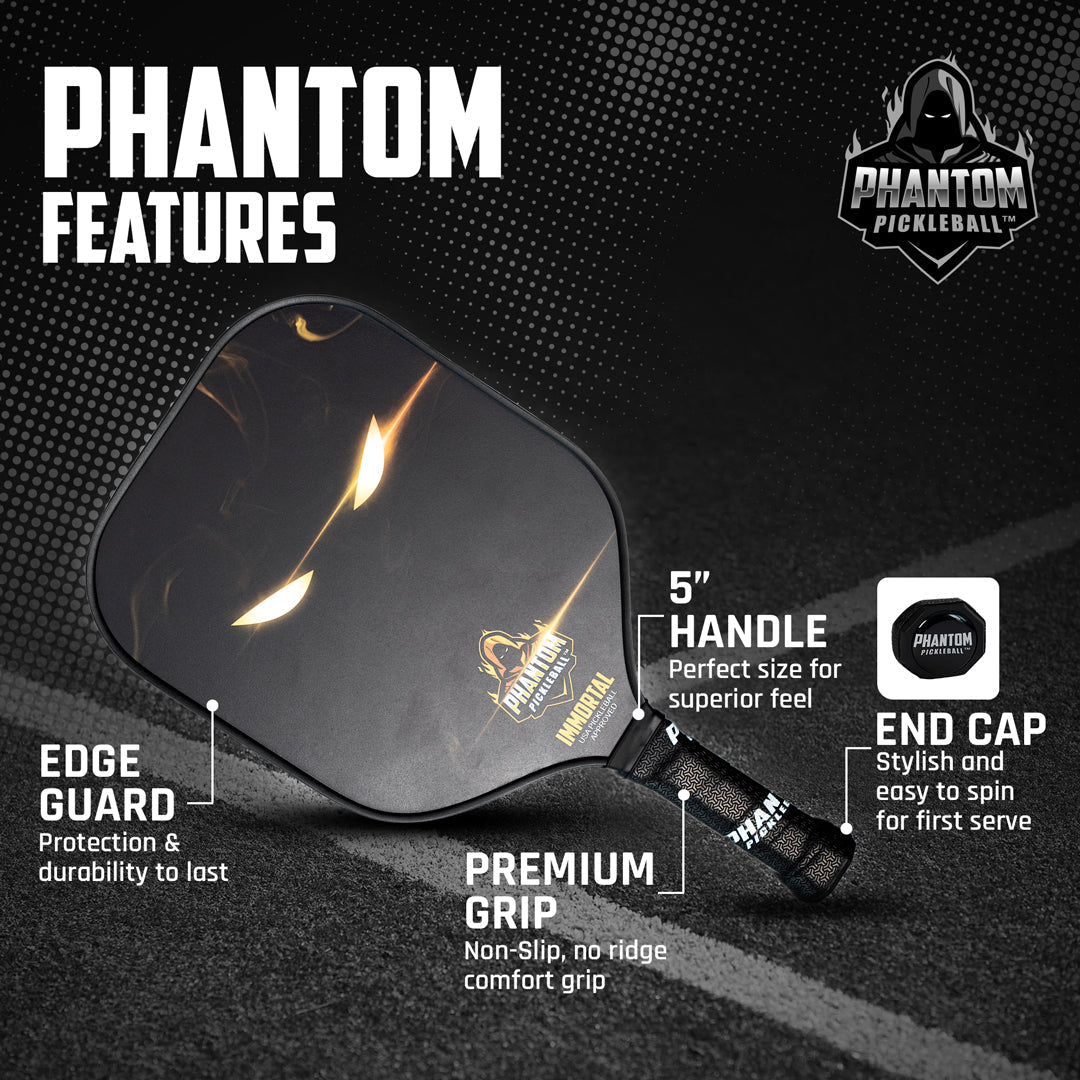 PHANTOM IMMORTAL 16MM T800 Carbon Fiber Pickleball Pro Paddle with Cover - Angler's Pro Tackle & Outdoors