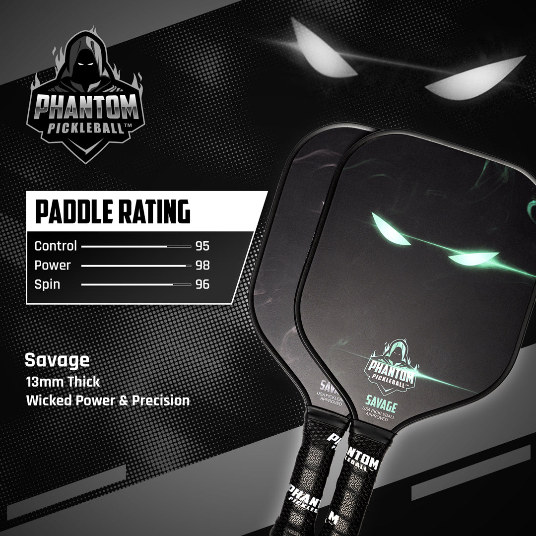 PHANTOM SAVAGE 13MM T800 Carbon Fiber Pickleball Pro Paddle with Cover - Angler's Pro Tackle & Outdoors