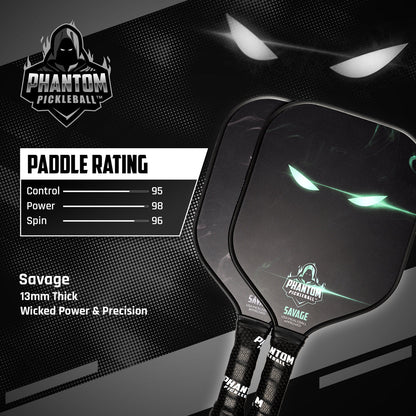 PHANTOM SAVAGE 13MM T800 Carbon Fiber Pickleball Pro Paddle with Cover - Angler's Pro Tackle & Outdoors