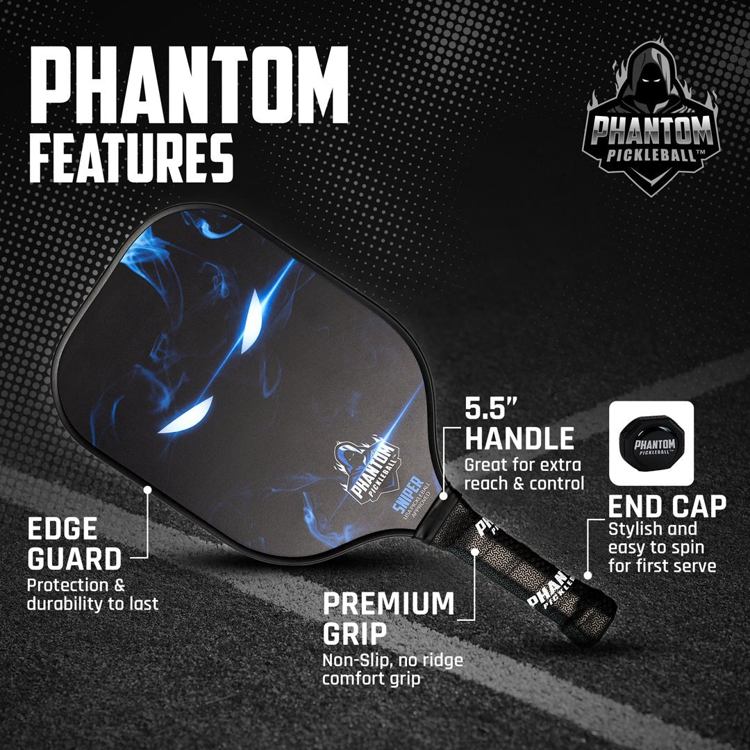 PHANTOM SNIPER 13MM T800 Carbon Fiber Pickleball Pro Paddle with Cover - Angler's Pro Tackle & Outdoors