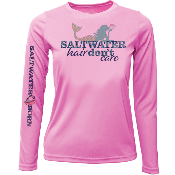 Saltwater Born Key West, FL "Saltwater Hair...Don't Care" Girl's Long Sleeve UPF 50+ Dry-Fit Shirt