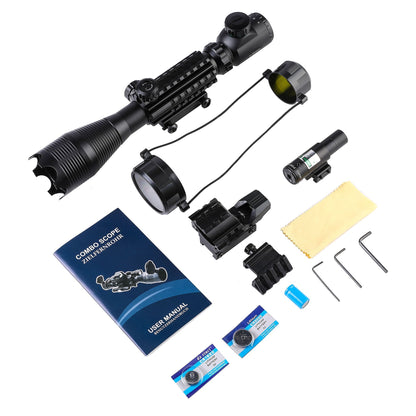 Pinty Scopes 4 - in - 1 4 - 16x50 EG Riflescope Kit, Dot Laser, Reflex Sight, Green Laser, Offset Rail Mount - Angler's Pro Tackle & Outdoors