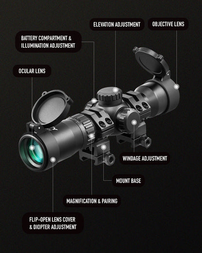 Pinty Scopes HIRAM 1.5 - 4.5x32 Crossbow Optics SFP Hunting Scope - Angler's Pro Tackle & Outdoors