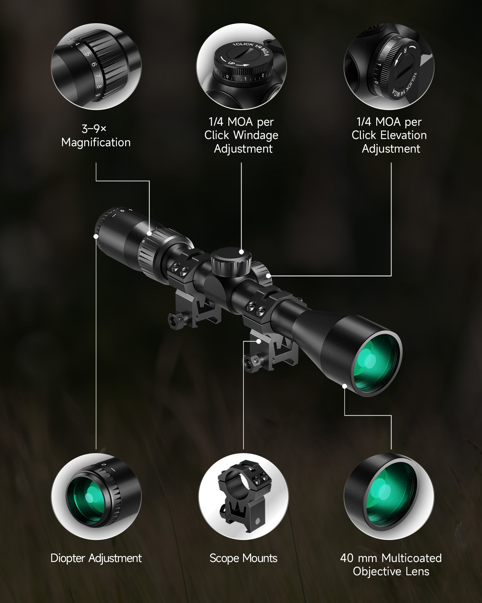 Pinty Scopes Multicoated Lens Optical Sights for Rifles Scope - Angler's Pro Tackle & Outdoors