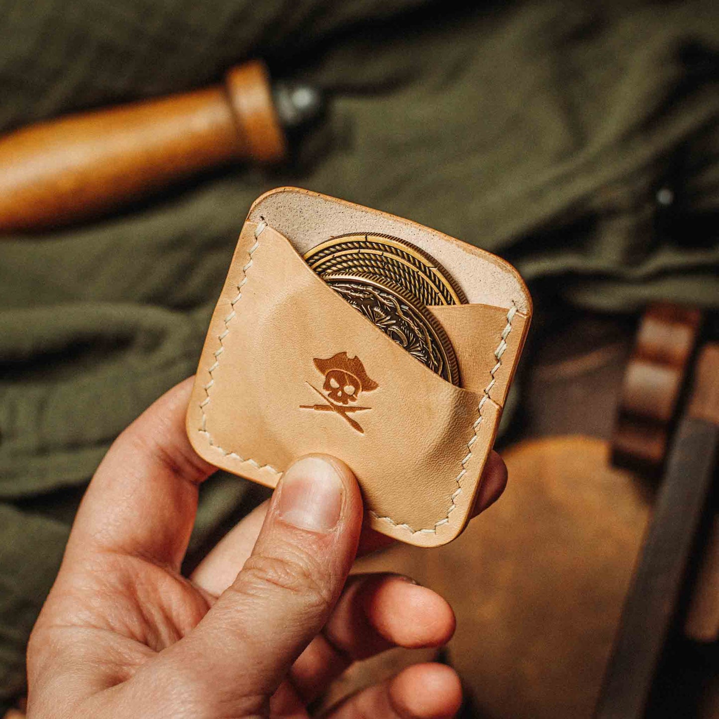 Pirate Goods Double Coin Holder - Peso Pocket Duo | Challenge Coin Case | Handcrafted Leather - Angler's Pro Tackle & Outdoors