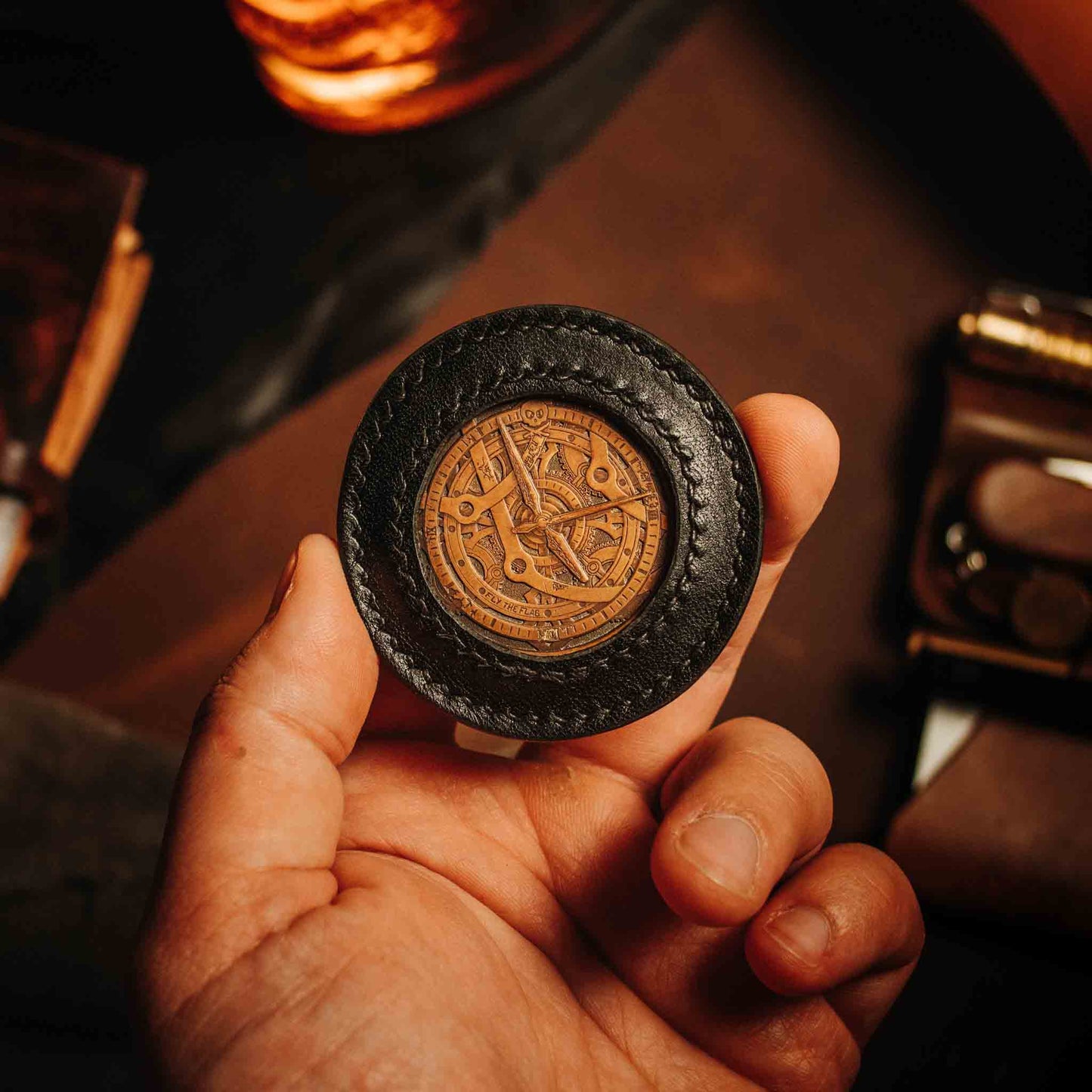 Pirate Goods Round Coin Holder - Peso Pocket v2 | Challenge Coin Case | Handcrafted Leather - Angler's Pro Tackle & Outdoors