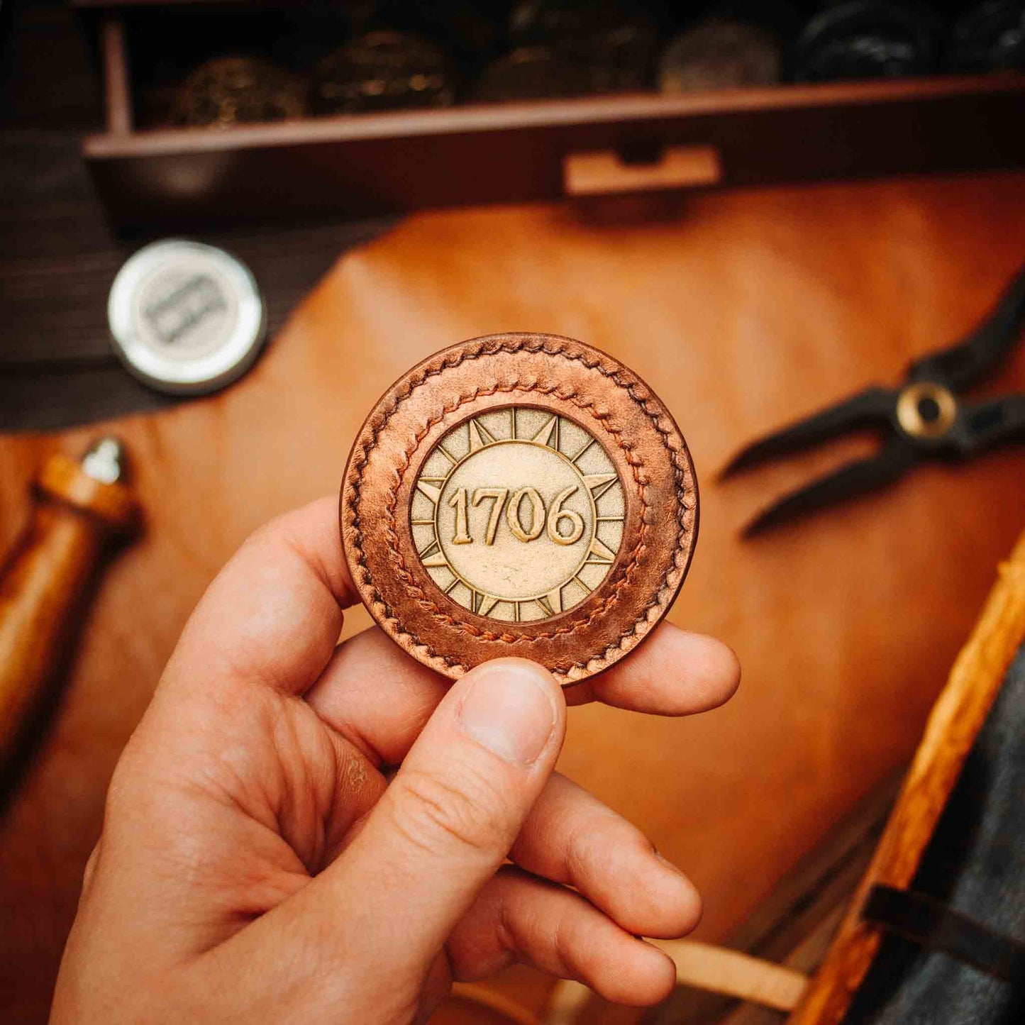 Pirate Goods Round Coin Holder - Peso Pocket v2 | Challenge Coin Case | Handcrafted Leather - Angler's Pro Tackle & Outdoors