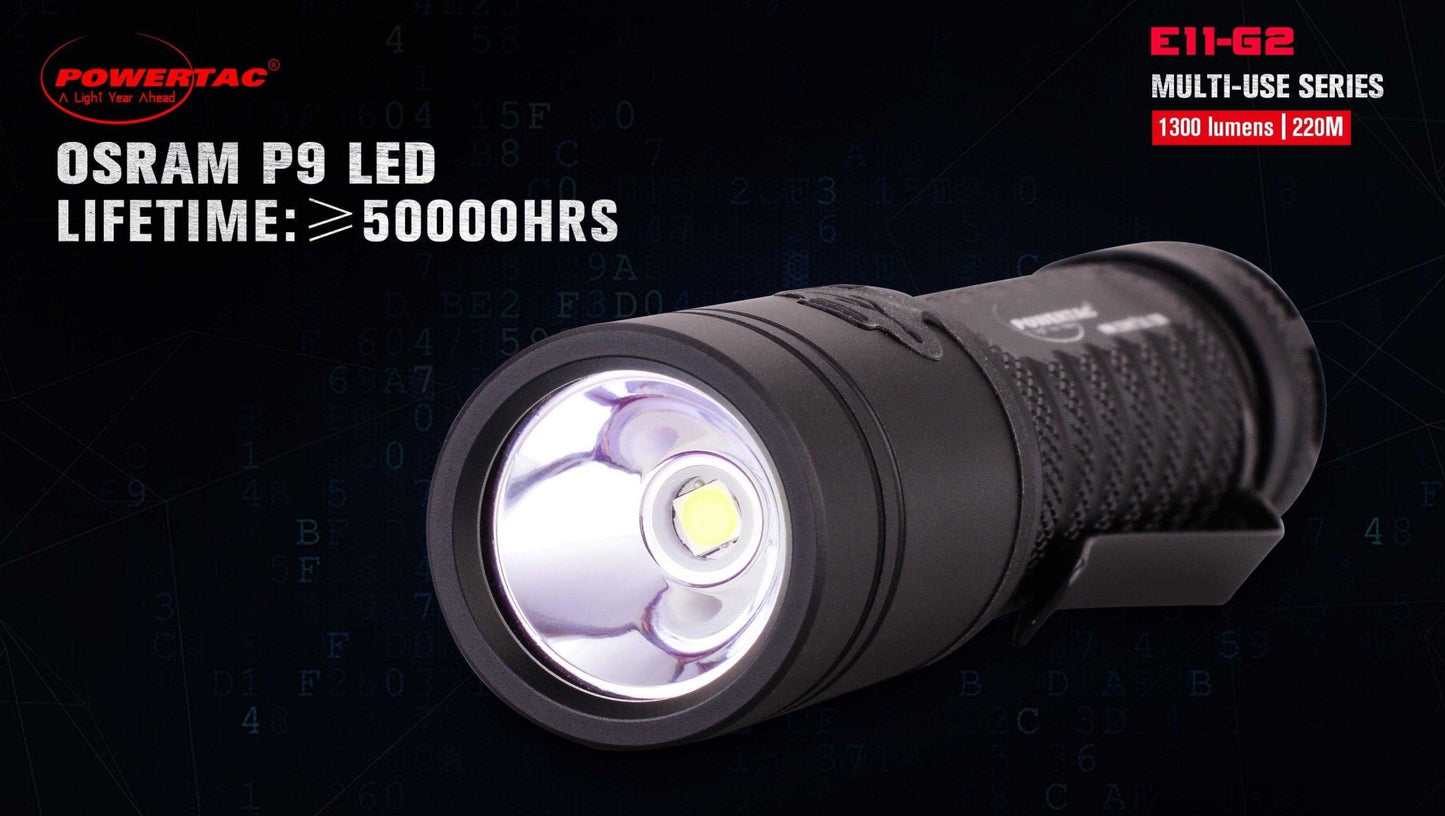 Powertac - E11 - G2 - 1300 Lumen Rechargeable EDC Flashlight - Angler's Pro Tackle & Outdoors