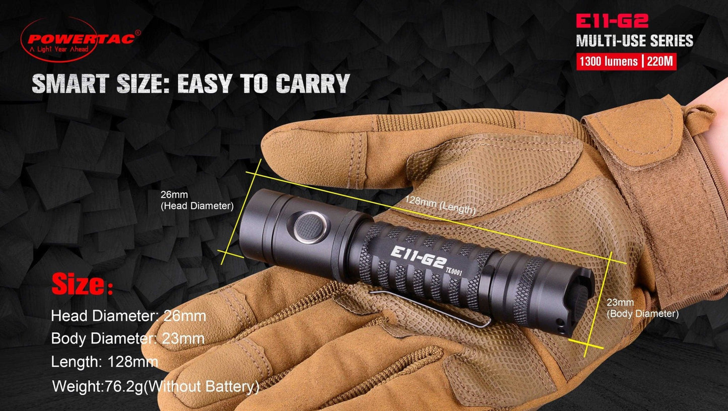 Powertac - E11 - G2 - 1300 Lumen Rechargeable EDC Flashlight - Angler's Pro Tackle & Outdoors