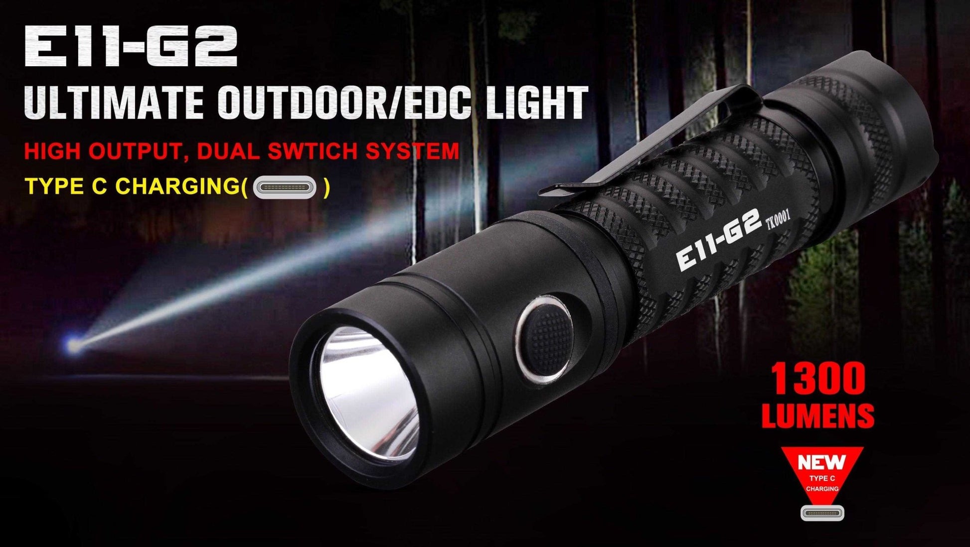 Powertac - E11 - G2 - 1300 Lumen Rechargeable EDC Flashlight - Angler's Pro Tackle & Outdoors