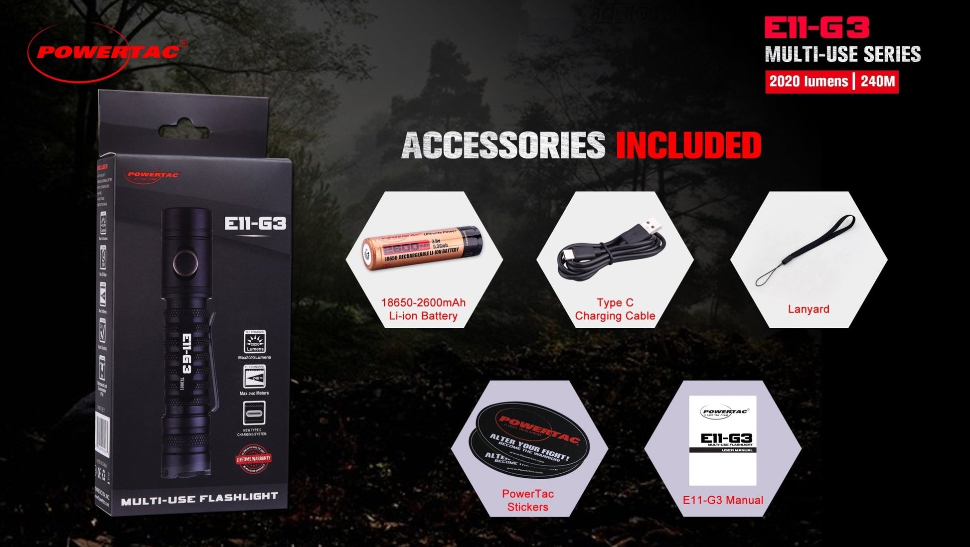 Powertac E11 - Gen3 2020 Lumen Rechargeable EDC Flashlight - New Product - Angler's Pro Tackle & Outdoors