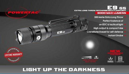 Powertac - E9 GEN5 Long Throw - 3,000 Lumen Tactical EDC Flashlight - Angler's Pro Tackle & Outdoors