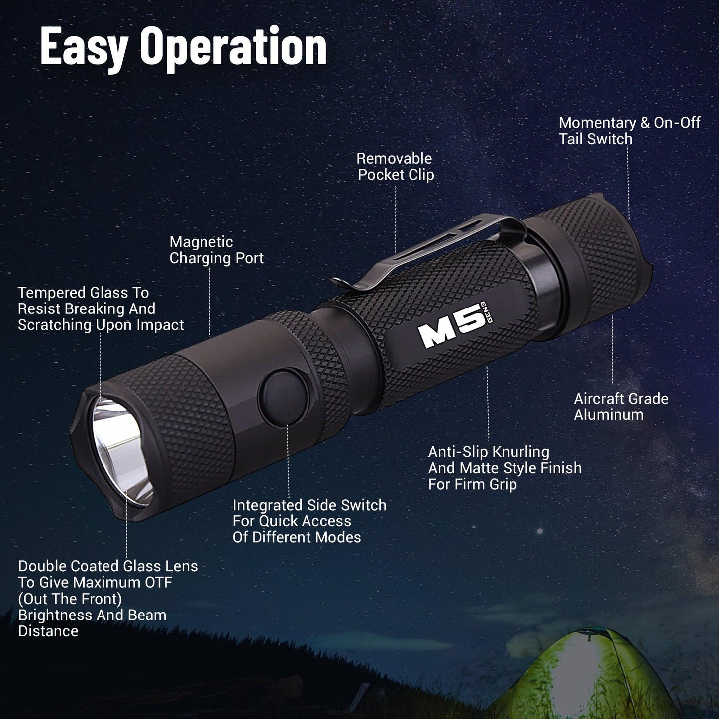 Powertac - M5 Gen3 - 2,030 Lumen EDC High Power Flashlight - Angler's Pro Tackle & Outdoors