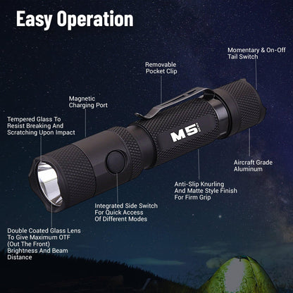 Powertac - M5 Gen3 - 2,030 Lumen EDC High Power Flashlight - Angler's Pro Tackle & Outdoors