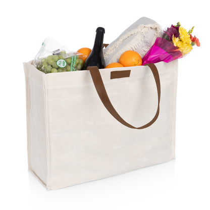 Picnic Time Market Waxed Canvas Tote with Leatherette Handles