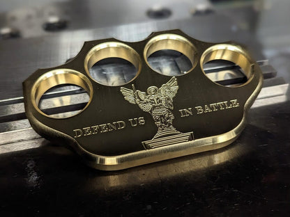 Milspin 3/4lb Brass Knuckle Saint Michael Solid Brass Paperweight