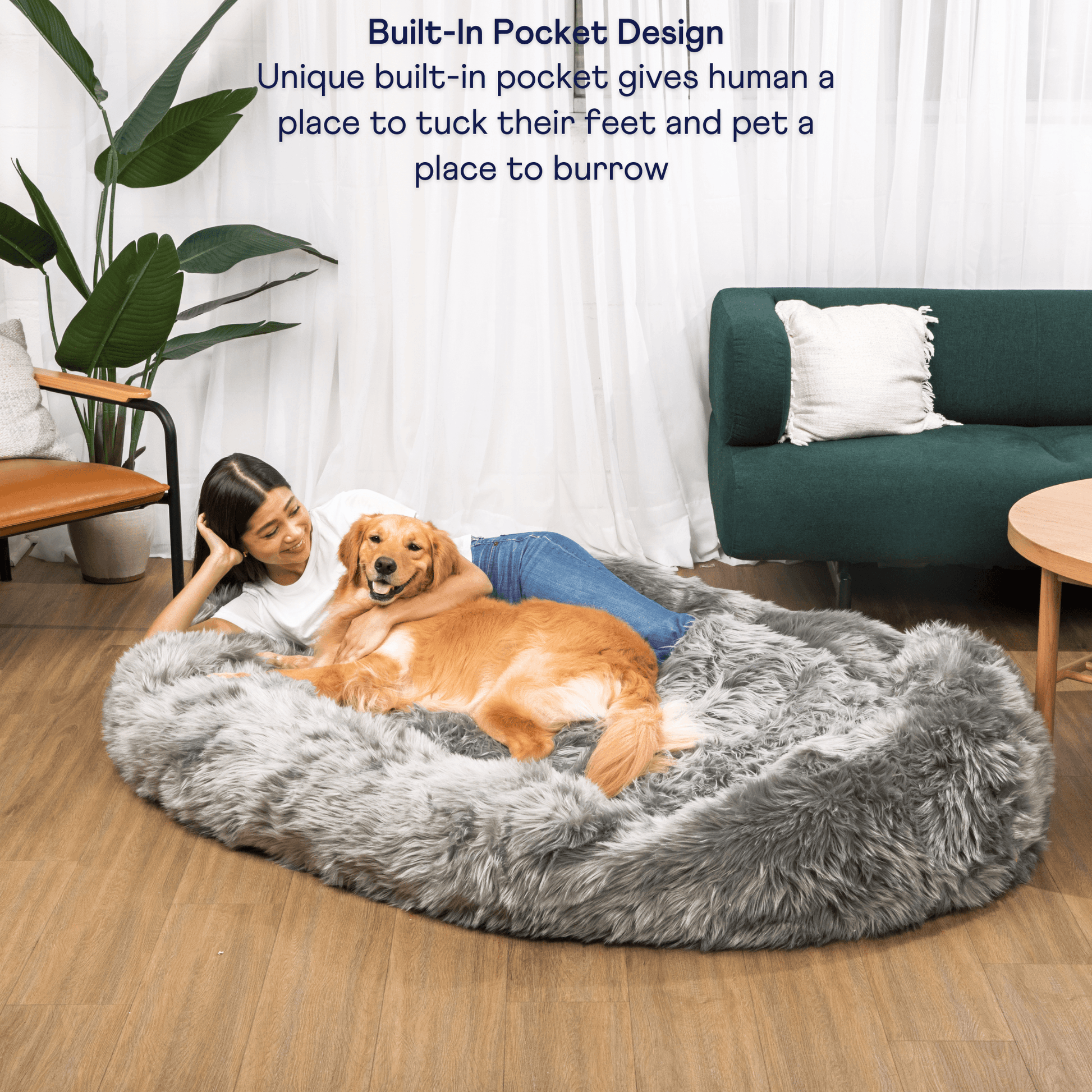 PupCloud™ Human - Size Faux Fur Memory Foam Dog Bed - Charcoal Grey - Angler's Pro Tackle & Outdoors