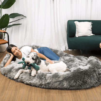 PupCloud™ Human - Size Faux Fur Memory Foam Dog Bed - Charcoal Grey - Angler's Pro Tackle & Outdoors