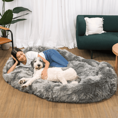 PupCloud™ Human - Size Faux Fur Memory Foam Dog Bed - Charcoal Grey - Angler's Pro Tackle & Outdoors