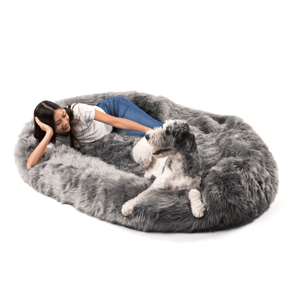 PupCloud™ Human - Size Faux Fur Memory Foam Dog Bed - Charcoal Grey - Angler's Pro Tackle & Outdoors