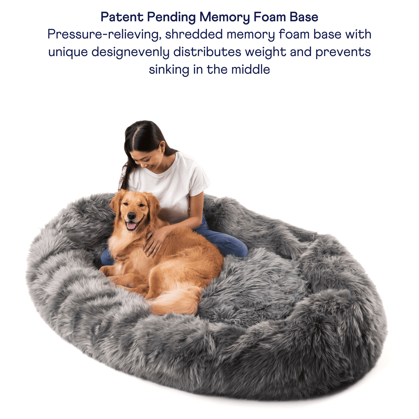 PupCloud™ Human - Size Faux Fur Memory Foam Dog Bed - Charcoal Grey - Angler's Pro Tackle & Outdoors