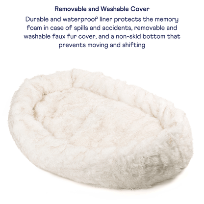 PupCloud™ Human - Size Faux Fur Memory Foam Dog Bed - White with Brown Accents - Angler's Pro Tackle & Outdoors