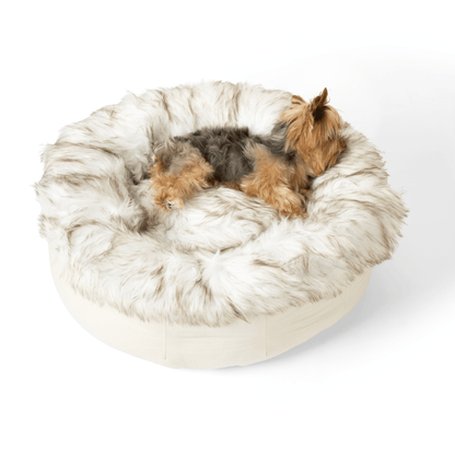 PupPouf™ Faux Fur Donut Dog Bed - White with Brown Accents - Angler's Pro Tackle & Outdoors