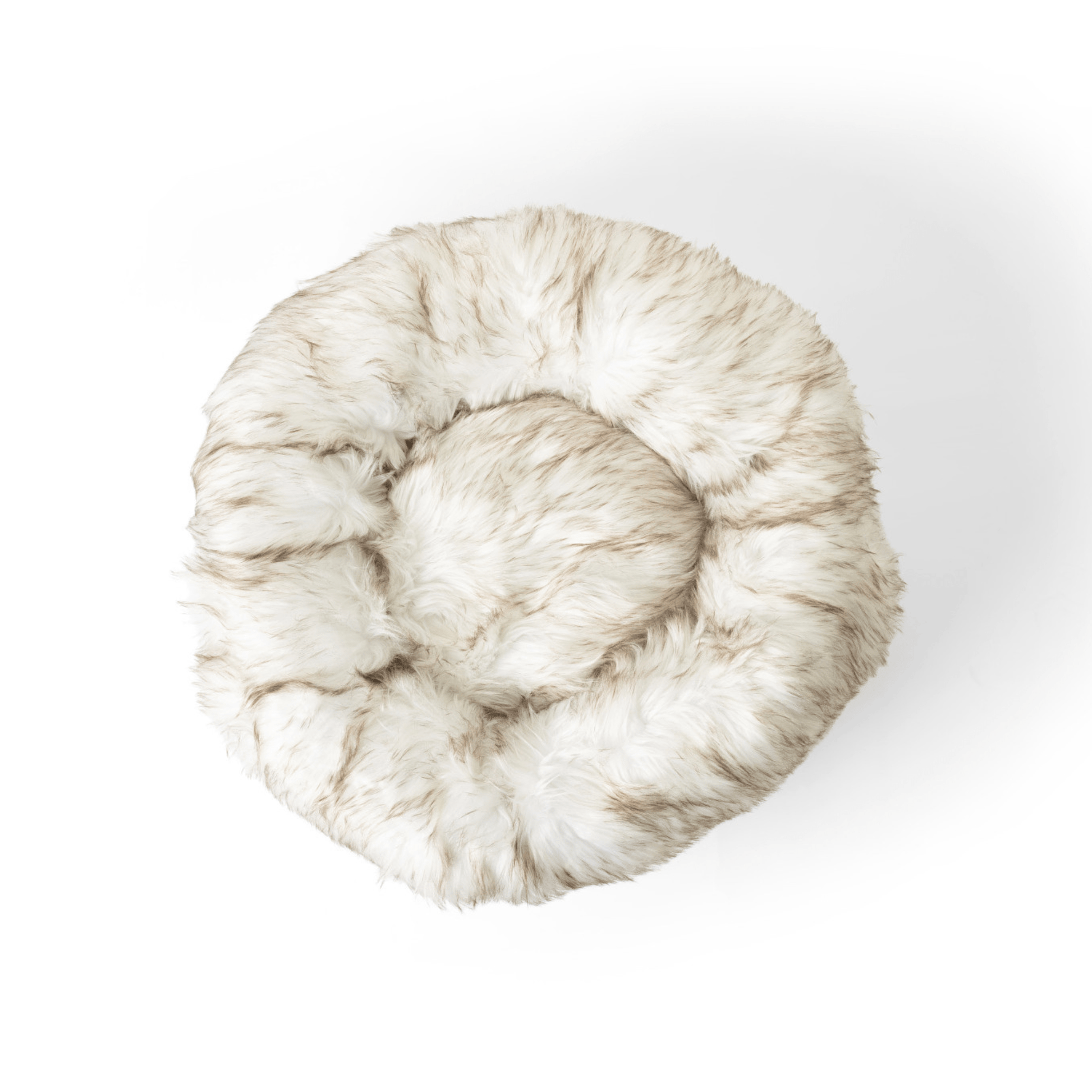 PupPouf™ Faux Fur Donut Dog Bed - White with Brown Accents - Angler's Pro Tackle & Outdoors