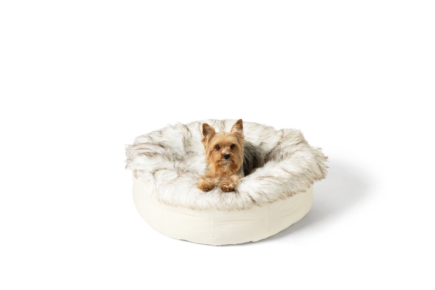 PupPouf™ Faux Fur Donut Dog Bed - White with Brown Accents - Angler's Pro Tackle & Outdoors