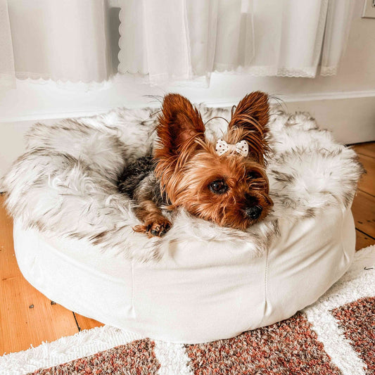 PupPouf™ Faux Fur Donut Dog Bed - White with Brown Accents - Angler's Pro Tackle & Outdoors