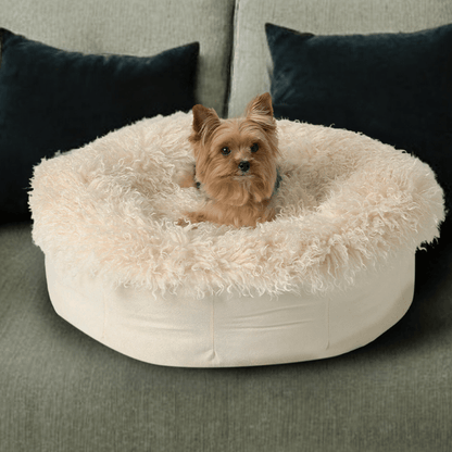 PupPouf™ Luxe Faux Fur Donut Dog Bed - Plush Sheep Ivory - Angler's Pro Tackle & Outdoors