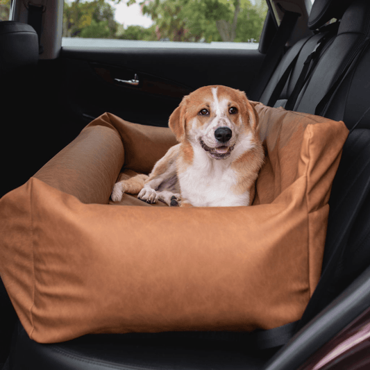 PupProtector™ Faux Leather Memory Foam Dog Car Bed - Camel - Angler's Pro Tackle & Outdoors