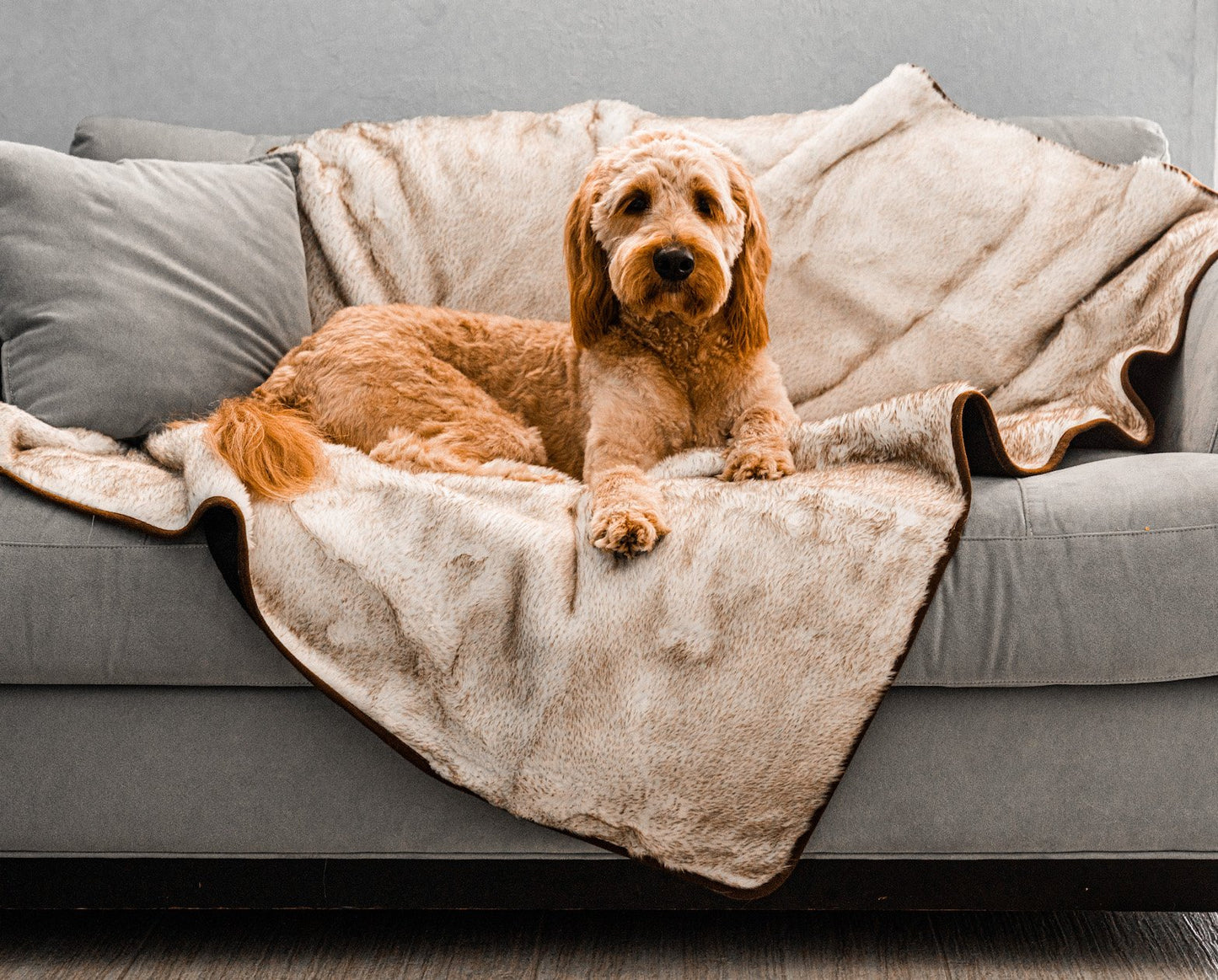 PupProtector™ Short Fur Waterproof Throw Blanket - White with Brown Accents - Angler's Pro Tackle & Outdoors