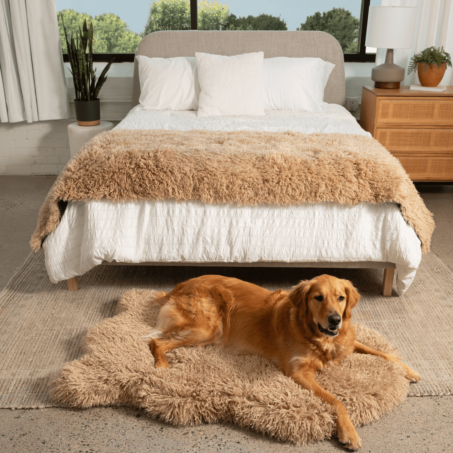 PupRug™ Luxe Faux Fur Orthopedic Dog Bed - Plush Sheep Tan - Angler's Pro Tackle & Outdoors