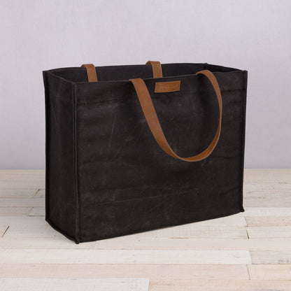 Picnic Time Market Waxed Canvas Tote with Leatherette Handles