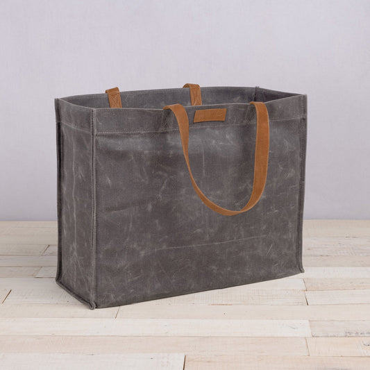 Picnic Time Market Waxed Canvas Tote with Leatherette Handles
