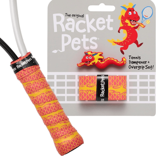 Racket Pets Dragon Red Tennis Overgrip Tape and Matching Shock Absorbing Dampener for Tennis Racket - Angler's Pro Tackle & Outdoors